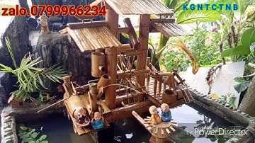 Tiểu cảnh ống tre, kết hợp thật độc đáo, chèo thuyền câu cá giã gạo cưa cũi,tiểu cảnh ống nhựa