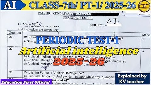 KV PT 1 Artificial intelligence Class 7th/ Periodic test 1 (2025) for kv students #pt1 #ai 