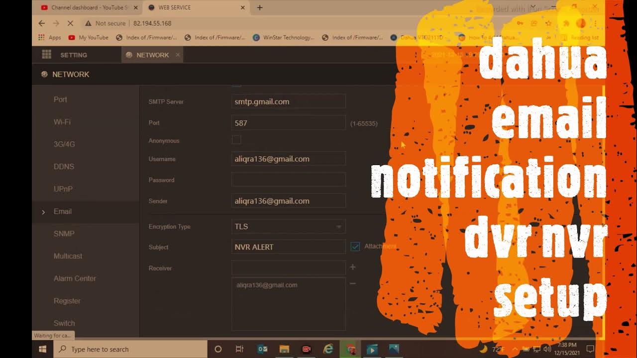 dahua NVR/DVR email notification setup YouTube