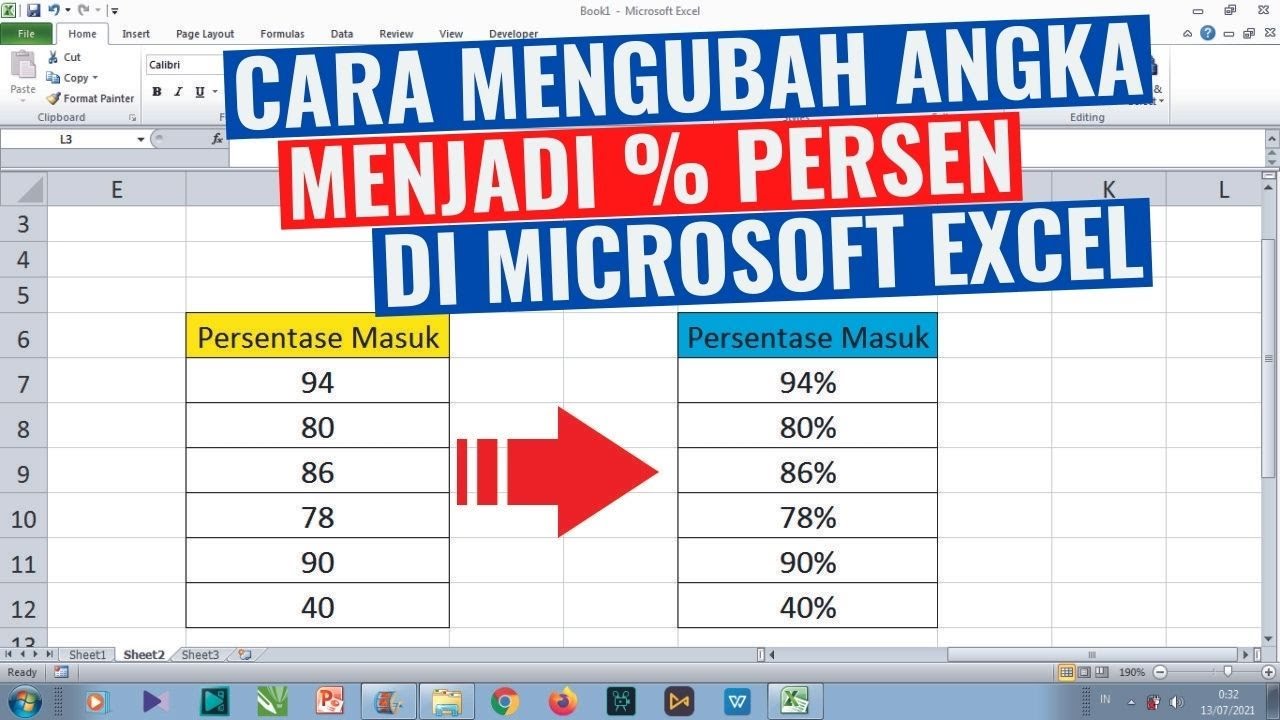 Cara Merubah Angka Menjadi Persen Di Microsoft Excel Youtube