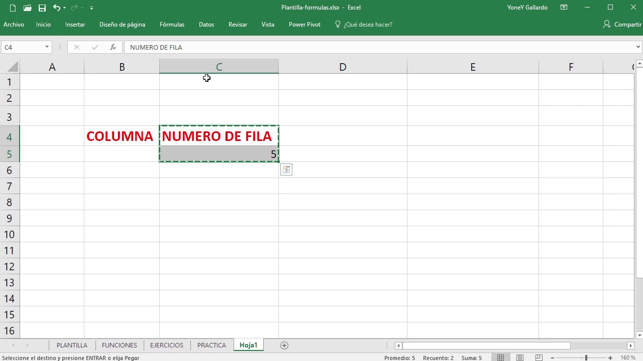 Función FILA en Excel