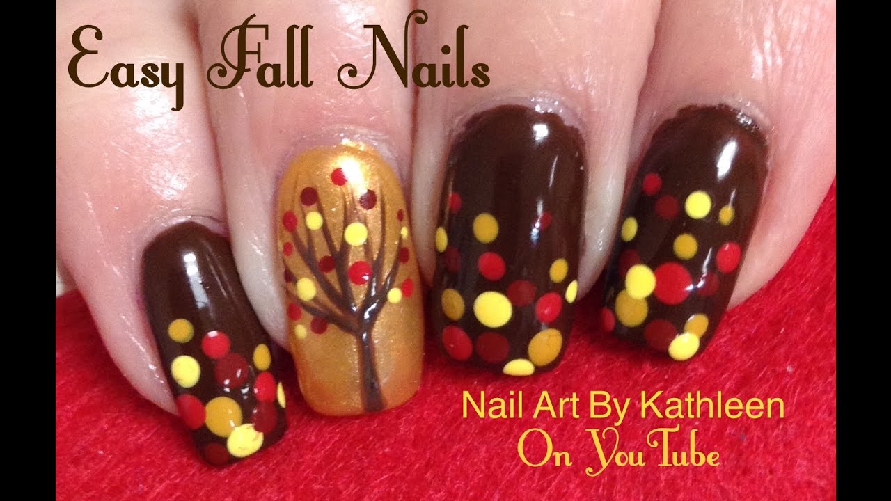 Easy Fall Nail Art Tutorial, DIY Fall Tree & Dots - YouTube