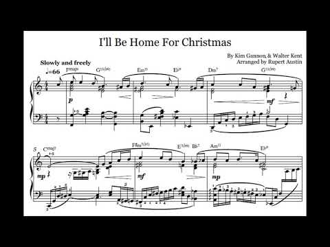 I'll Be Home For Christmas. Arranged for solo piano, with music sheet