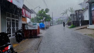 Very heavy rain in summer in a beautiful Indonesian village Sleeping to the sound of rain