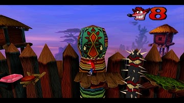 Crash Bandicoot (PS1) - Stage 8 - Native Fortress (100%)