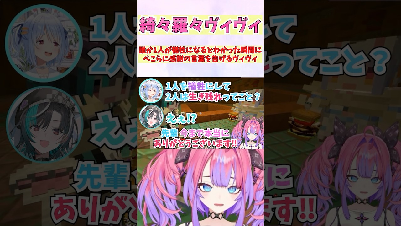 誰か1人が犠牲になるとわかった瞬間にぺこらに感謝の言葉を告げるヴィヴィ #shorts #ホロライブ #切り抜き #vtuber #兎田ぺこら #綺々羅々ヴィヴィ #輪堂千速 #ホロ切り抜き