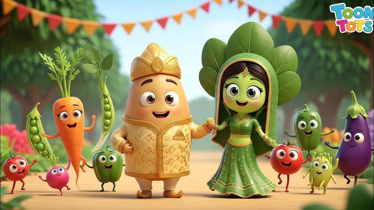 Aloo Ki Nikali Barat 🥔🎉 | Funny Vegetable Wedding Song | 3D Cartoon Kids Poem | Toon Tots
