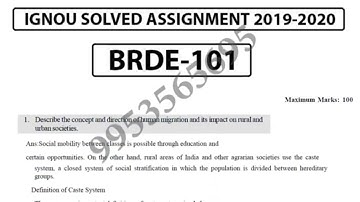 BRDE-101 Solved Assignment 2019-20