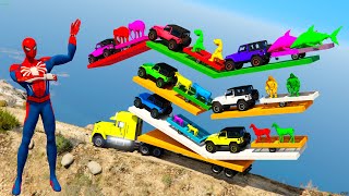 GTA 5 Spiderman MOD, Loading Animals in Cars & Jeep, Into Big Truck