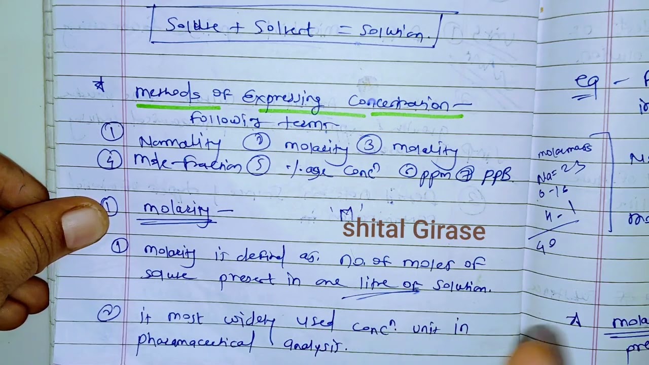Molarity molality normality formality mole fraction ppm ppb %concentration important questions 