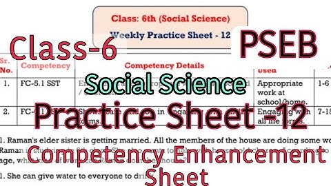 Solved Social Science Practice Sheet-12/Class-6/Competency Enhancement plan/PSEB/@PSEBEDUCATE