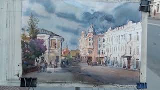: 20240430 Volhonka st. Moscow. Plein air watercolor painting