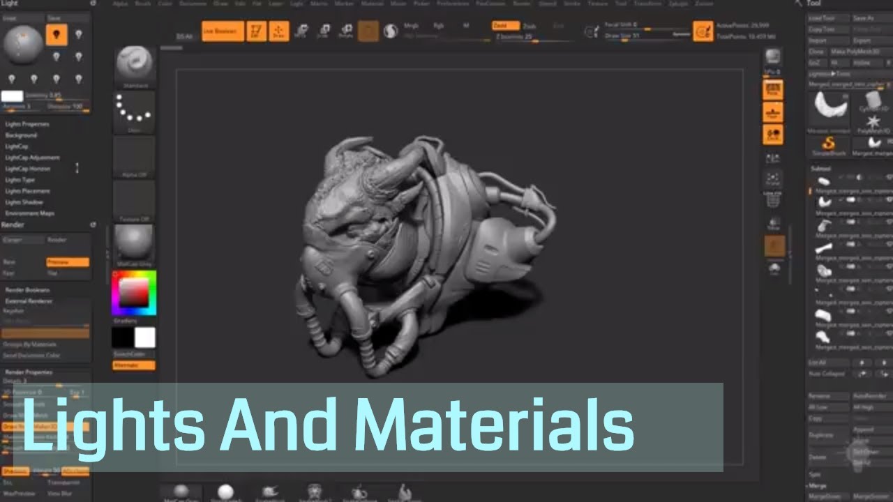rendering with multiple lights zbrush