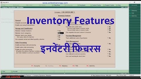 #4 Tally ERP 9 Inventory Features/Step By Step Tally Features In Hindi/How to set InventoryFeature