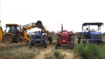 Jcb 3dx Backhoe Loader Machine Loading Mud In Powertrack 434 Ds Plus & Mahindra 475 Di Tractor | Jcb