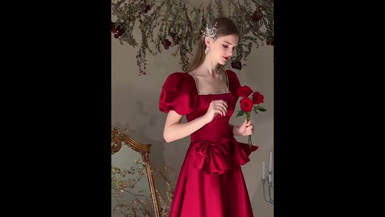 Vintage / Retro Burgundy Rhinestone Satin Evening Dresses 2022 A-Line