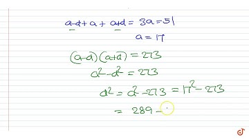 The sum of the first 3 consecutive terms of an increasing AP is `51` and the product of the fi...