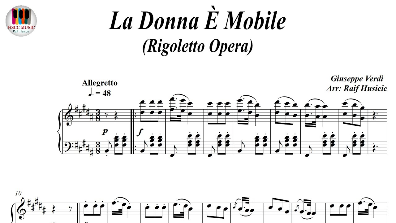 La Donna E Mobile, Rigoletto Opera - Giuseppe Verdi, Piano Sheet Music
