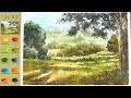 Without Sketch Landscape Watercolor - Low Hill (color mixing process) NAMIL ART