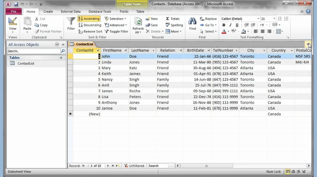 Microsoft Access 2007 2010 part 2 (Table Filter, Sort & Forms) - YouTube