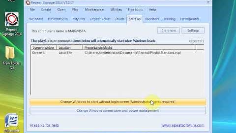 Repeat Signage - Tabs on the main Repeat Signage screen