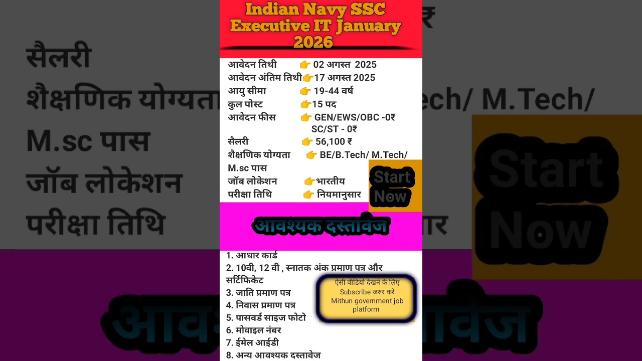 Indian Navy SSC Executive IT January 2026 Online Form | Indian Navy NewVacancy 2025