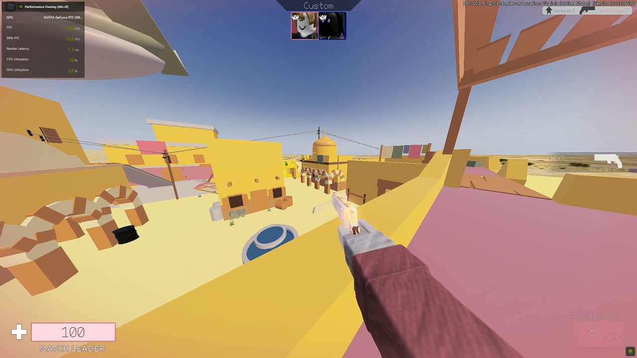 My aim is cracked when 1v1ing my friend posoio1 on ROBLOX Arsenal