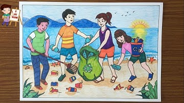 Vẽ tranh đề tài: Bảo vệ môi trường biển - Chung tay nhặt rác làm sạch môi trường biển #2