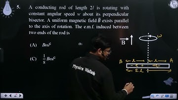 A conducting rod of length 2l is rotating with constant angular speed w about its perpendicular ....