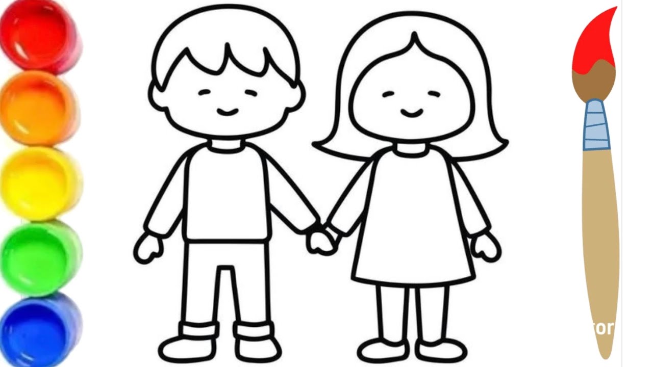 Cute Brother and Sister Drawing, Painting and Colouring 🌈|| How to draw ...