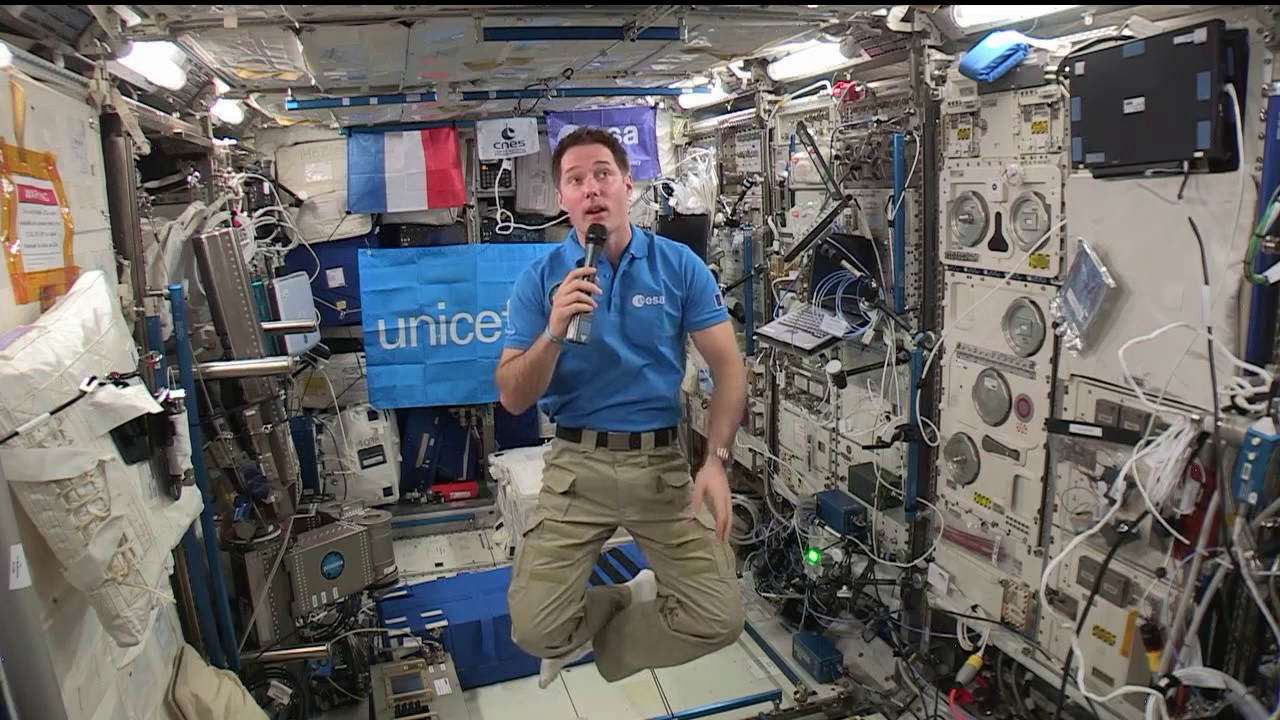 galaxy a10 Space Station Crew Member Discusses the Environment with French Students