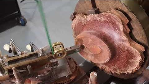 Holtzapffel No. 2410 Ornamental Turning Lathe w elliptical (oval) chuck frame turning a Red Mallee.