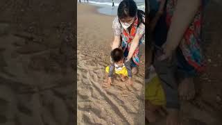 NONGTHOMBAM CHRISTOPHER WITH MOTHER AT CHENNAI BEACH