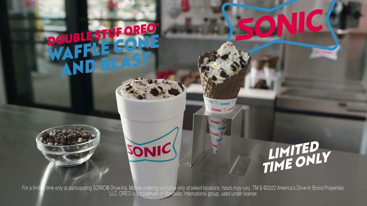 Sonic Double Stuf OREO Waffle Cone and Blast - Say hello to the Sonic Double Stuf OREO Waffle Cone and Blast. For a limited time, only at Sonic.