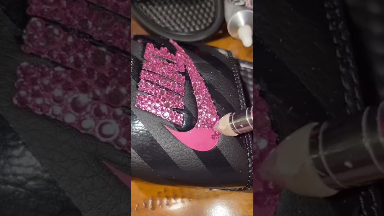 Rhinestone pink Nike slides!