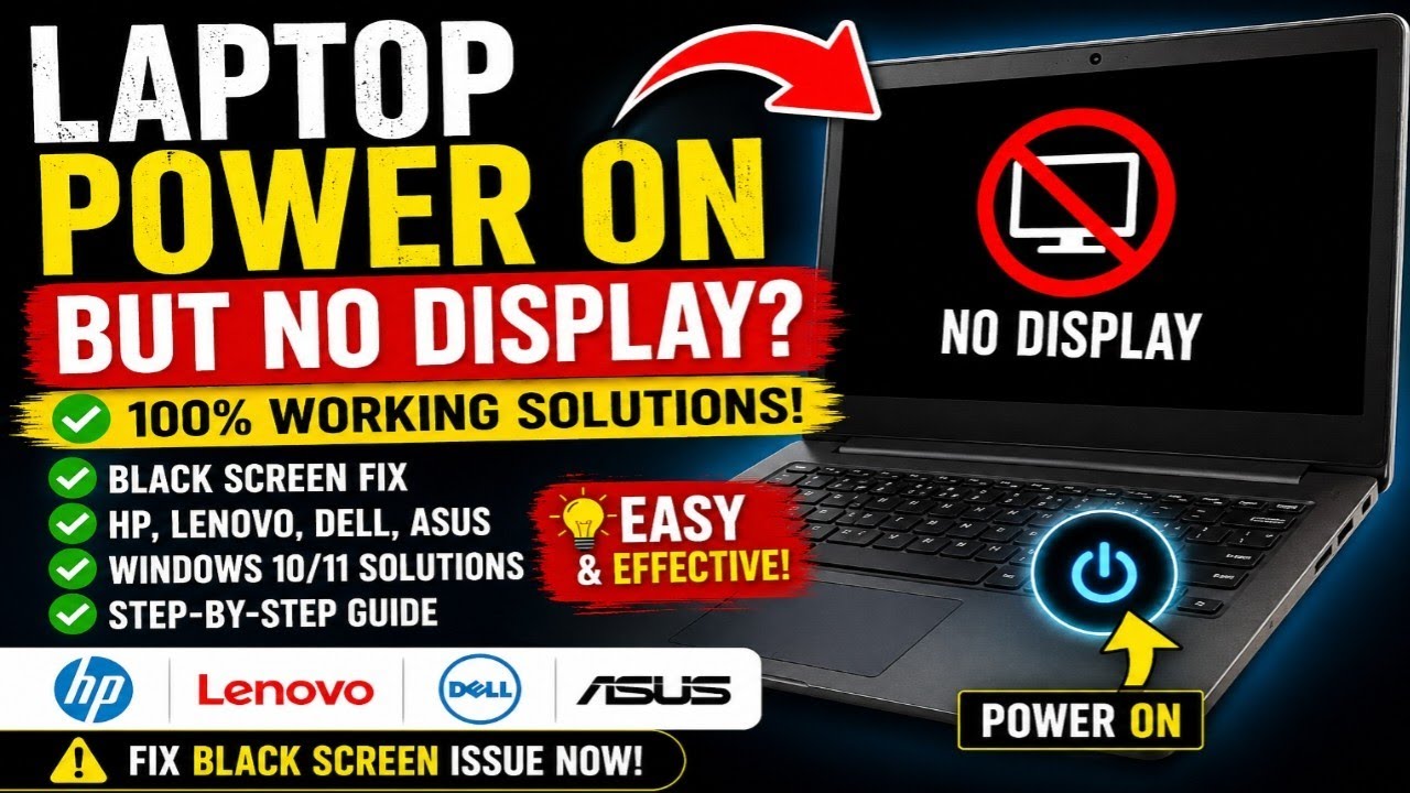 Laptop power stuck no display on screen problem - YouTube