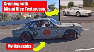 アメリカでハコスカとマイアミバイスのフェラーリテスタロッサ2台と一緒に走らせてみた‼︎ 日本とイタリアの名車！Hakosuka & Miami Vice Testarossas Cruising