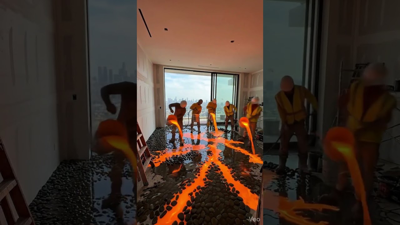 THIS FLOOR IS UNREAL!🔥 Luxury Skyscraper Lava Transformation 😱 #epoxy #renovation #design #lava