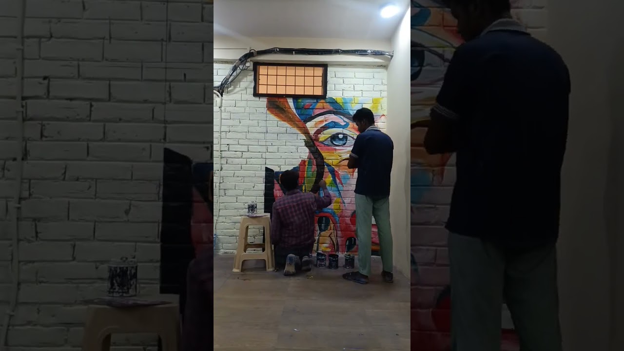 Portrait wall painting. Abstract face painting. acrylic stokes. 