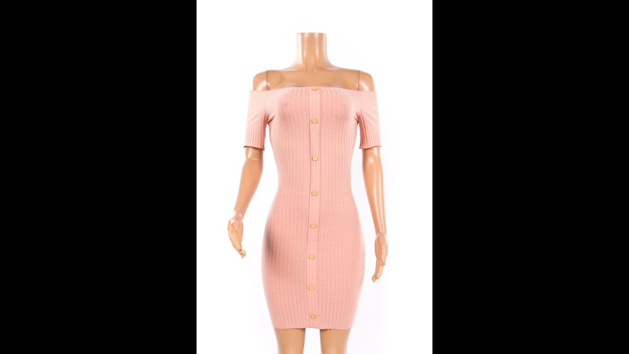 Knitting Tight Button Off Shoulder Elegant Mini Dress Wholesale