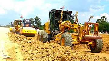 Motor Grader Roller Road Construction | Dump Truck Stuck Recovery By Dozer & Truck