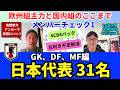 日本代表メンバーチェック1、GK、DF、MF編。鈴木彩艶、冨安健洋、鎌田大地、堂安律、中村敬斗ら主力と国内組のここまで。4CB4バックと左利き不足解消。｜26年9月 木崎伸也 Critique 1