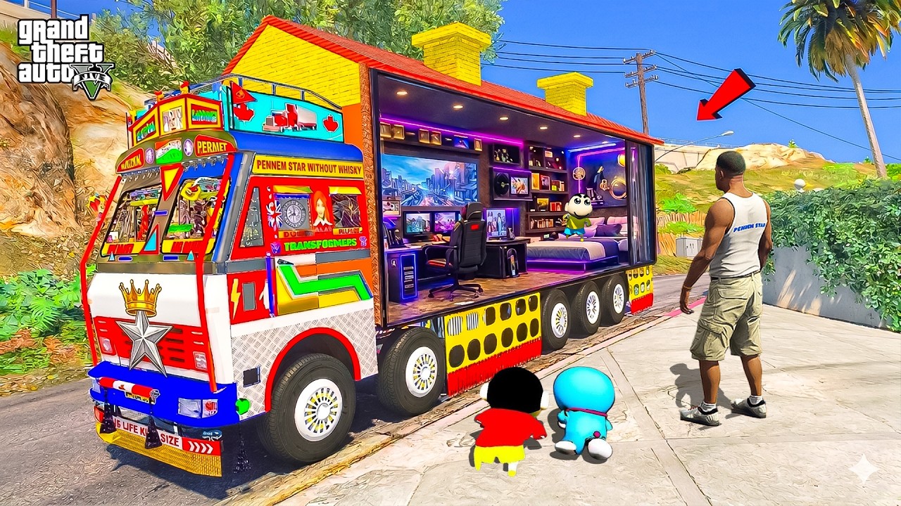 Franklin & Shinchan Built A Luxury House On His Indian TATA Truck in GTA 5 in Telugu