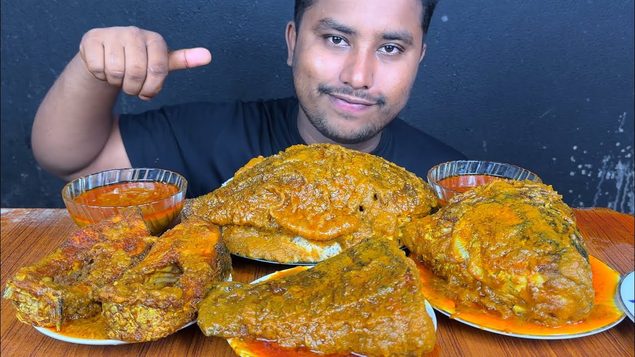EATING HUGE KATLA FISH CURRY ,TELAPIYA FISH CURRY WITH RICE | BIG FISH EATING CHALLENGE | MUKBANG 