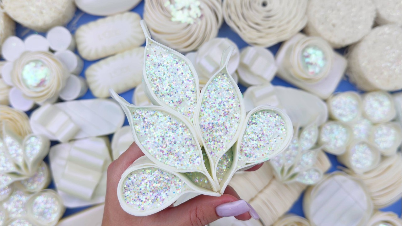 [ASMR] Aesthetic Glitter Soap Carving & Starch Foam Crushing | 100% Satisfying Relax (No Talking)