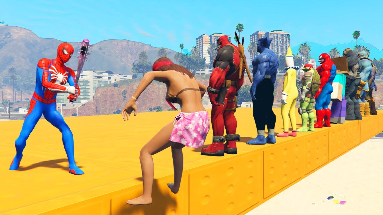 GTA 5: THAT WAS BRUTAL! SPIDER-MAN WITH A BASEBALL BAT vs SUPERHEROES! (Euphoria Physics) Ep.01