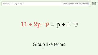 Solve 11+2p=p+4: Linear Equation Video Solution | Tiger Algebra
