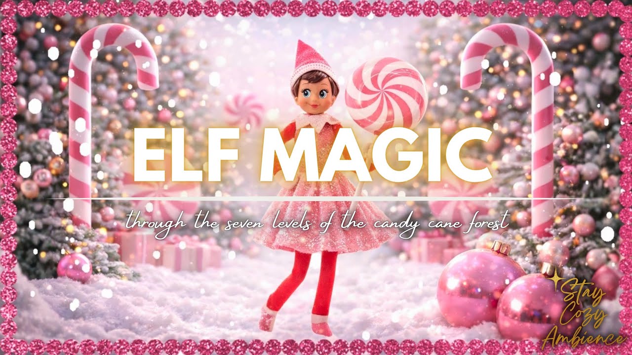 Elf on the Shelf TV Screensaver 🎀 Girl Version Pink Peppermint Christmas Frame Art