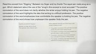 Read the excerpt from "Digging." Between my finger and my thumb The squat pen rests;snug as a gun. W