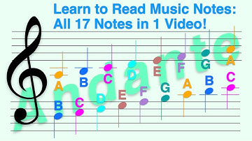 A B C -  Treble Clef, Andante (Walking Pace) - Learn to Read All 17 Notes in 1 Video